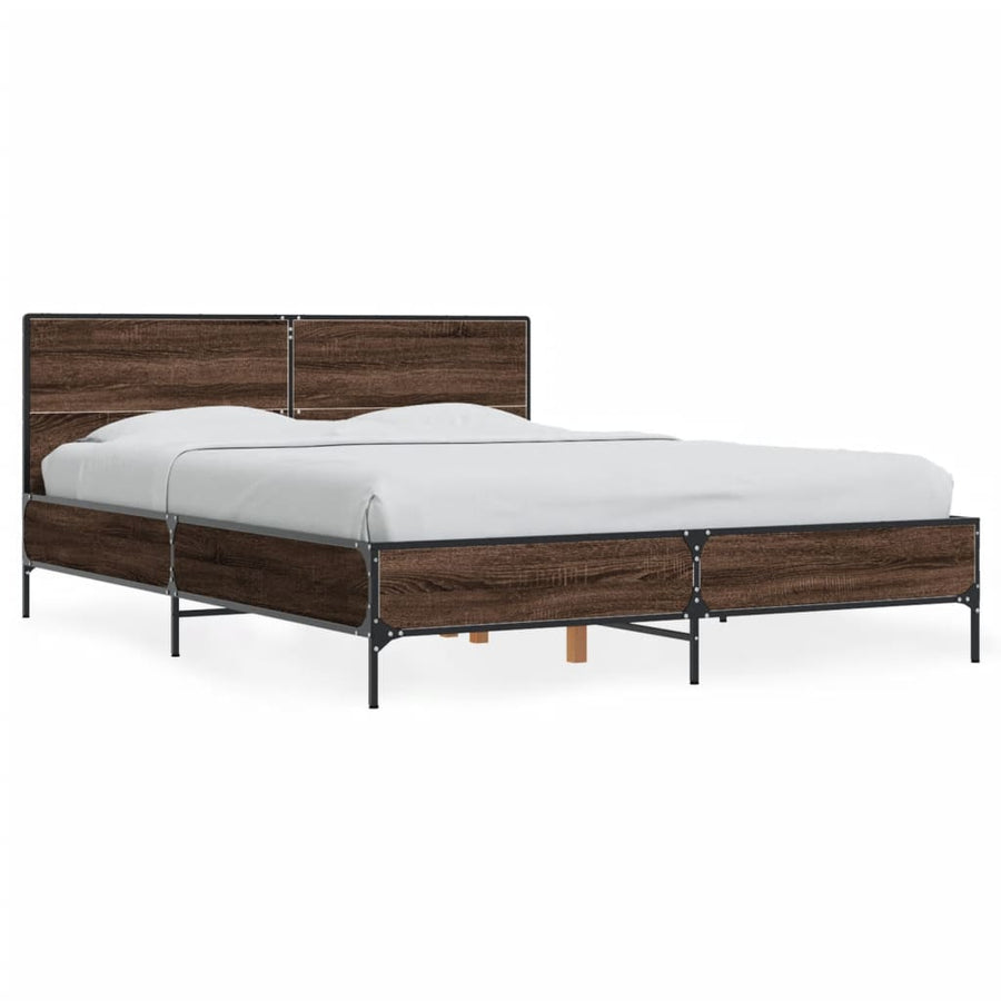 Bedframe bewerkt hout metaal bruin eikenkleur 120x190 cm