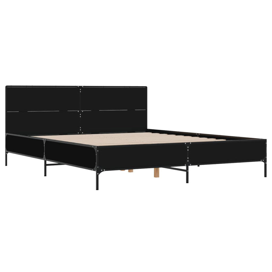 Bedframe bewerkt hout metaal zwart 135x190 cm