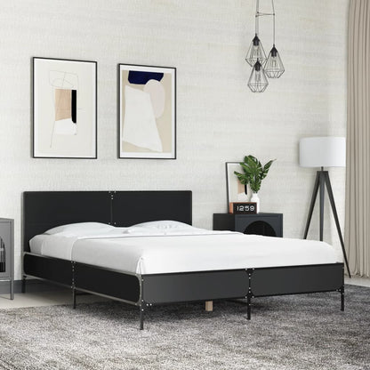 Bedframe bewerkt hout metaal zwart 135x190 cm