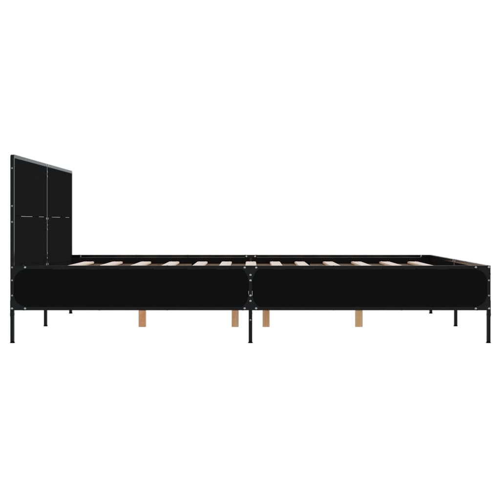 Bedframe bewerkt hout metaal zwart 135x190 cm