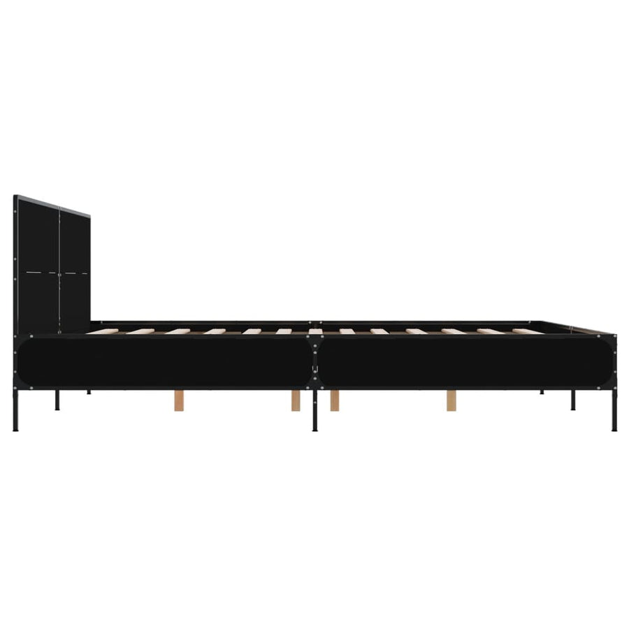 Bedframe bewerkt hout metaal zwart 135x190 cm