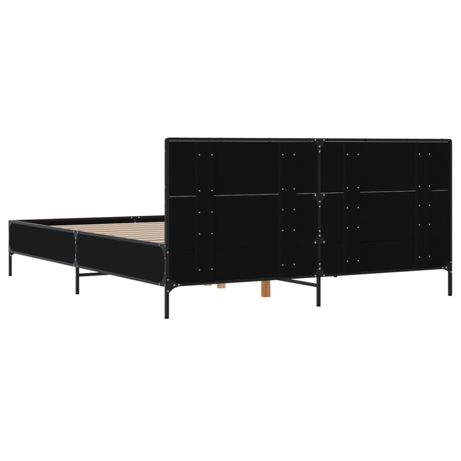 Bedframe bewerkt hout metaal zwart 135x190 cm