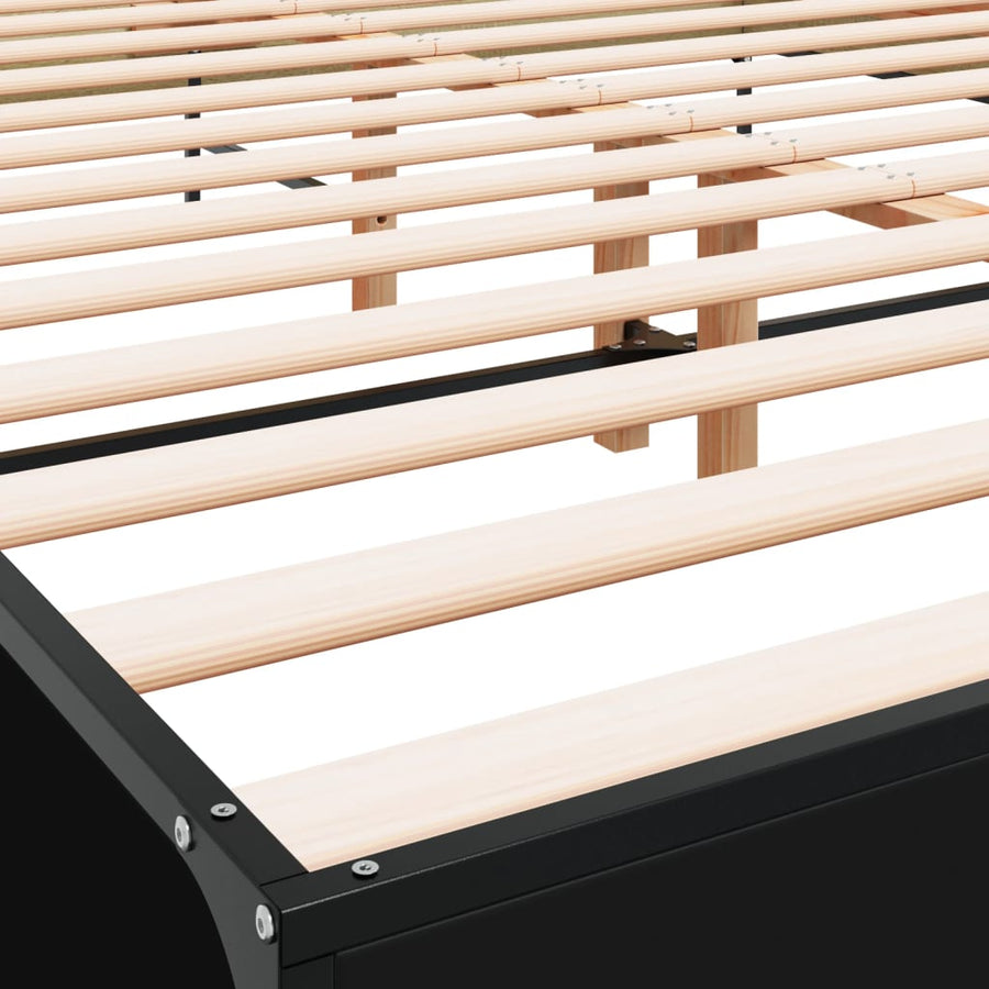 Bedframe bewerkt hout metaal zwart 135x190 cm