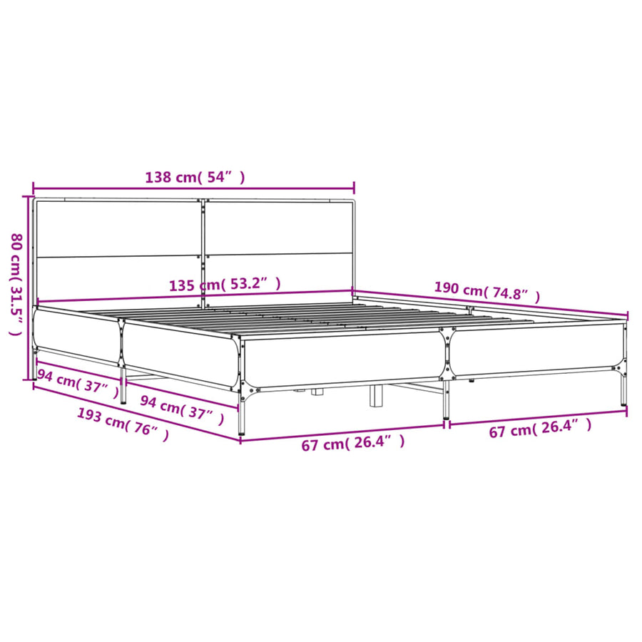 Bedframe bewerkt hout metaal zwart 135x190 cm