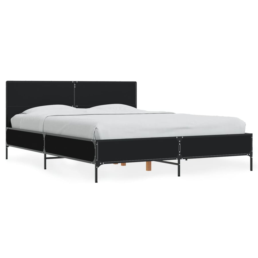 Bedframe bewerkt hout metaal zwart 135x190 cm