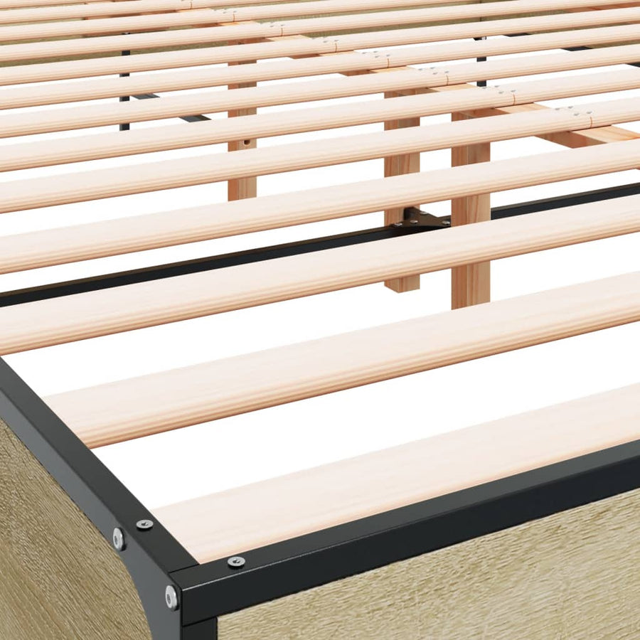 Bedframe bewerkt hout metaal sonoma eikenkleurig 135x190 cm