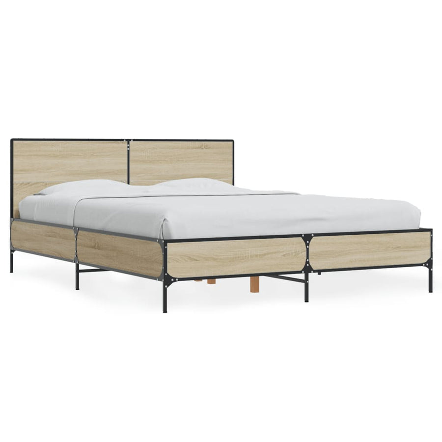 Bedframe bewerkt hout metaal sonoma eikenkleurig 135x190 cm