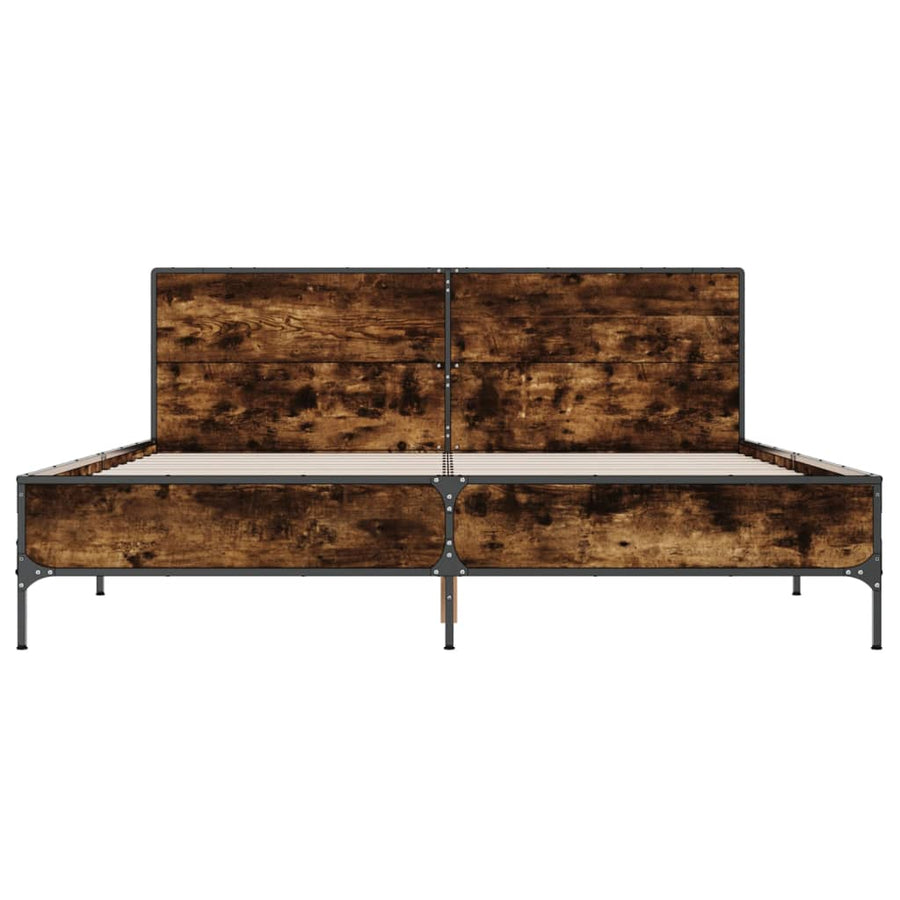 Bedframe bewerkt hout metaal gerookt eikenkleurig 135x190 cm