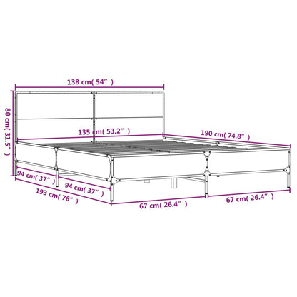 Bedframe bewerkt hout metaal gerookt eikenkleurig 135x190 cm
