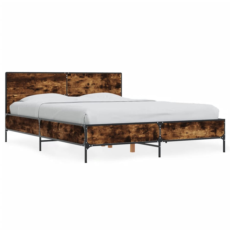 Bedframe bewerkt hout metaal gerookt eikenkleurig 135x190 cm