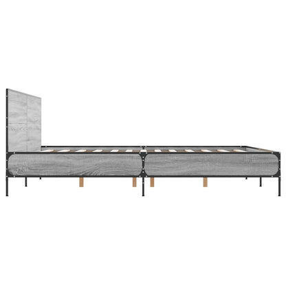 Bedframe bewerkt hout metaal grijs sonoma eiken 135x190 cm