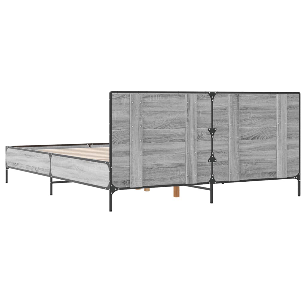 Bedframe bewerkt hout metaal grijs sonoma eiken 135x190 cm