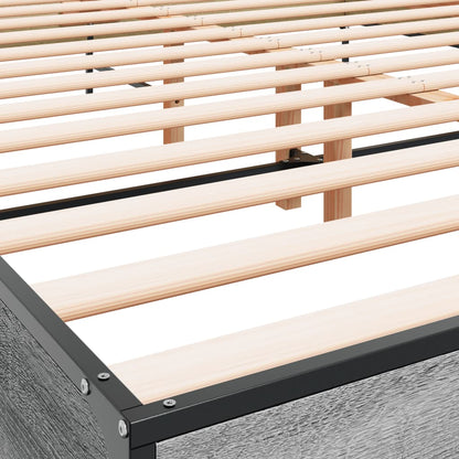 Bedframe bewerkt hout metaal grijs sonoma eiken 135x190 cm