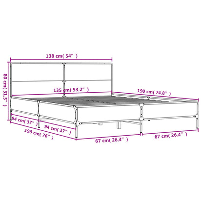 Bedframe bewerkt hout metaal grijs sonoma eiken 135x190 cm
