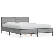 Bed frame carved wood metal gray Sonoma oak 135x190 cm