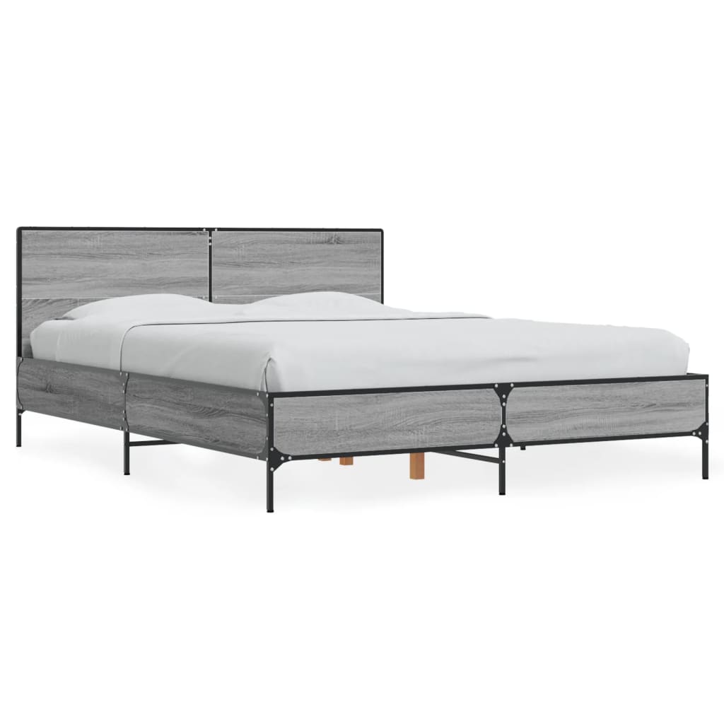 Bedframe bewerkt hout metaal grijs sonoma eiken 135x190 cm