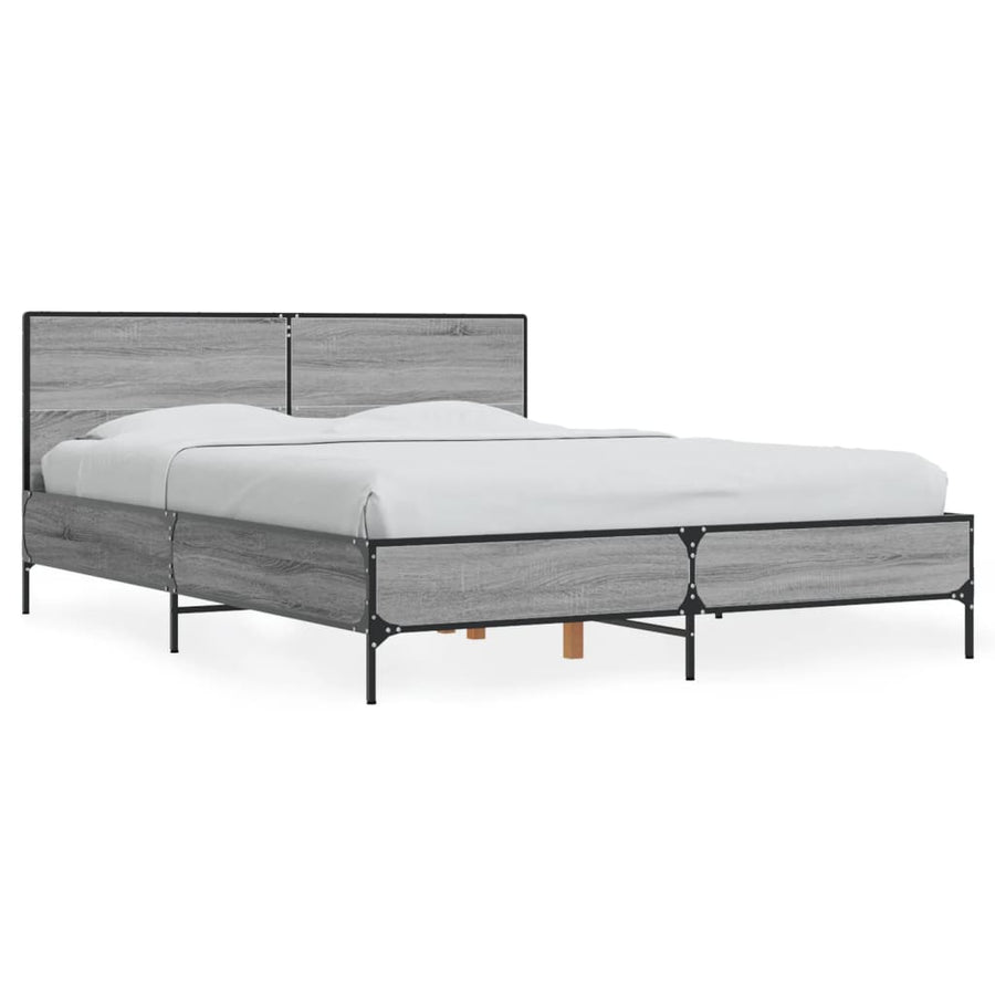 Bedframe bewerkt hout metaal grijs sonoma eiken 135x190 cm
