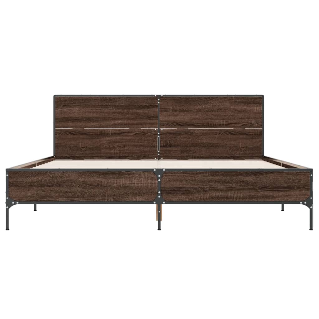 Bedframe bewerkt hout metaal bruin eikenkleur 135x190 cm