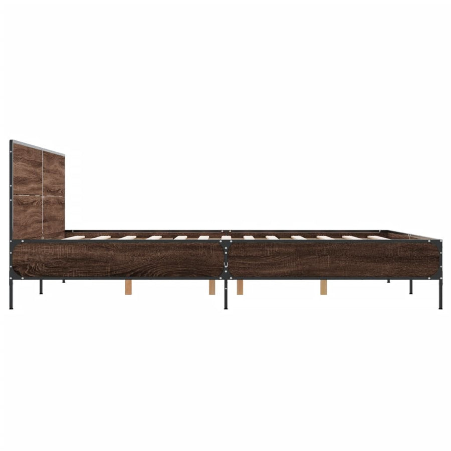 Bedframe bewerkt hout metaal bruin eikenkleur 135x190 cm