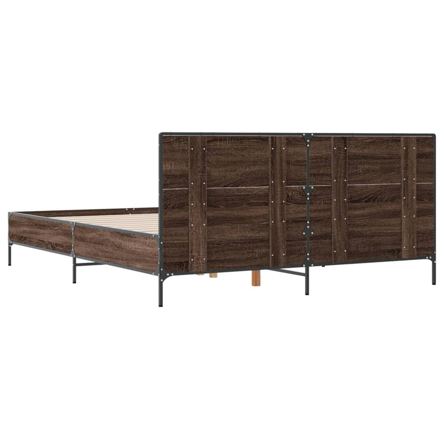 Bedframe bewerkt hout metaal bruin eikenkleur 135x190 cm