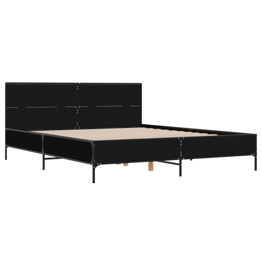Bedframe LED bewerkt hout metaal zwart 140x190 cm