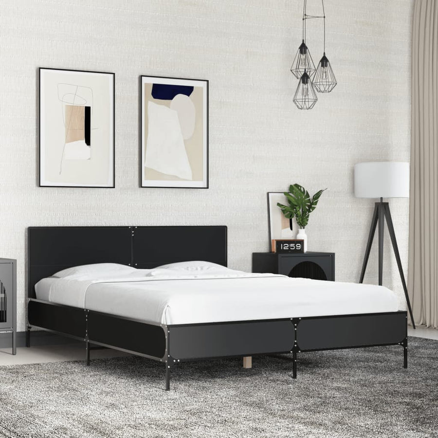 Bedframe LED bewerkt hout metaal zwart 140x190 cm