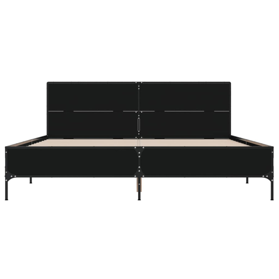 Bedframe LED bewerkt hout metaal zwart 140x190 cm