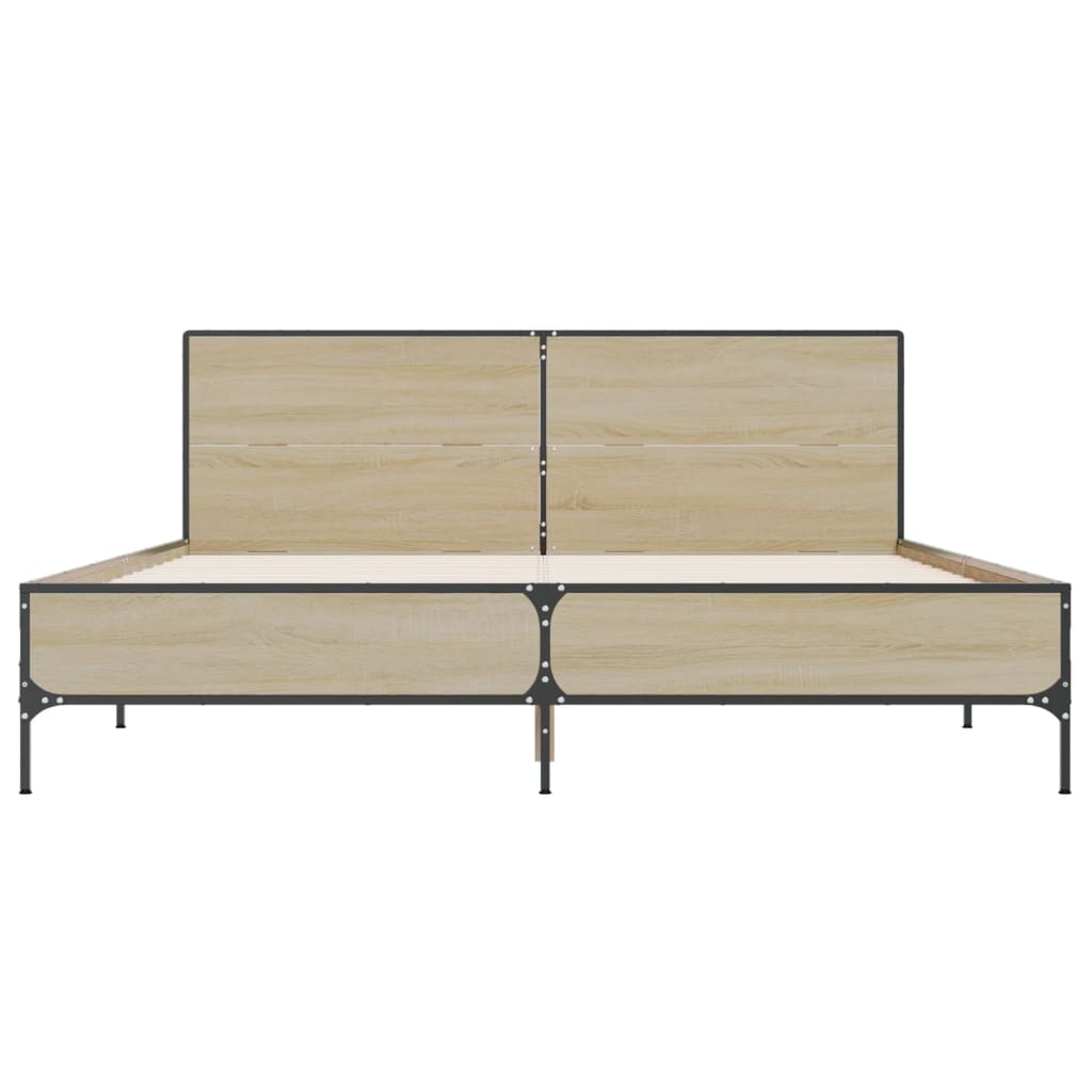 Bedframe bewerkt hout metaal sonoma eikenkleurig 90x190 cm
