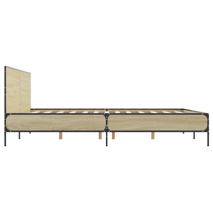 Bedframe bewerkt hout metaal sonoma eikenkleurig 90x190 cm