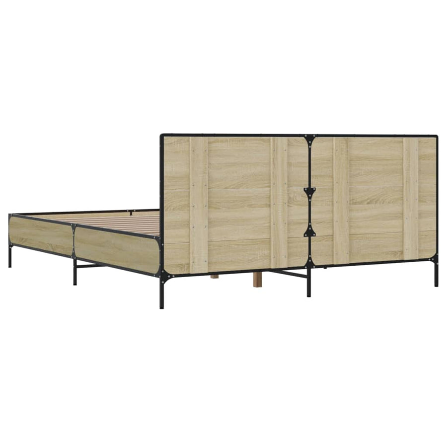 Bedframe bewerkt hout metaal sonoma eikenkleurig 90x190 cm