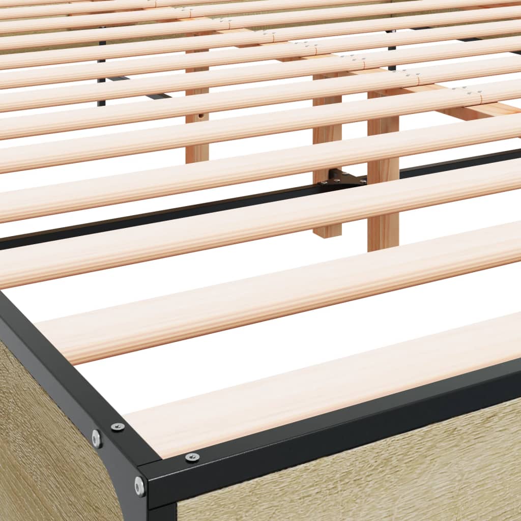Bedframe bewerkt hout metaal sonoma eikenkleurig 90x190 cm