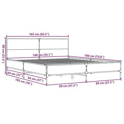 Bedframe bewerkt hout metaal sonoma eikenkleurig 90x190 cm