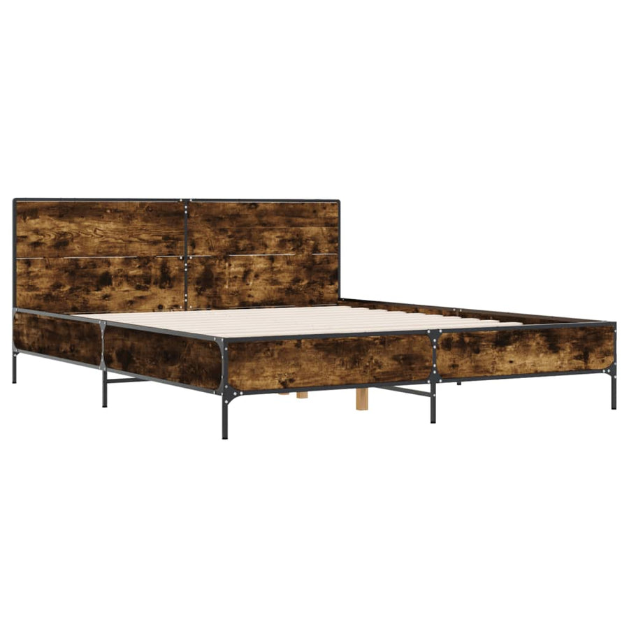 Bedframe bewerkt hout metaal gerookt eikenkleurig 140x190 cm