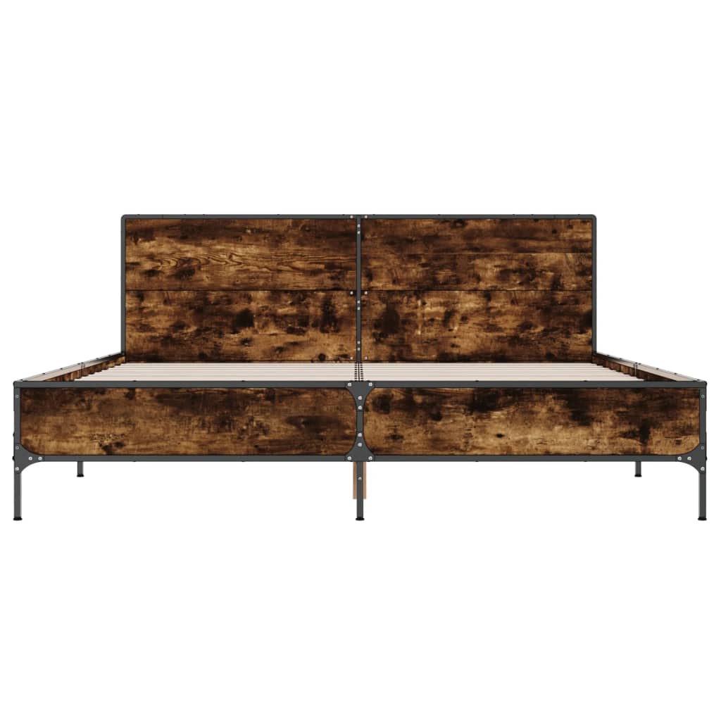Bedframe bewerkt hout metaal gerookt eikenkleurig 140x190 cm