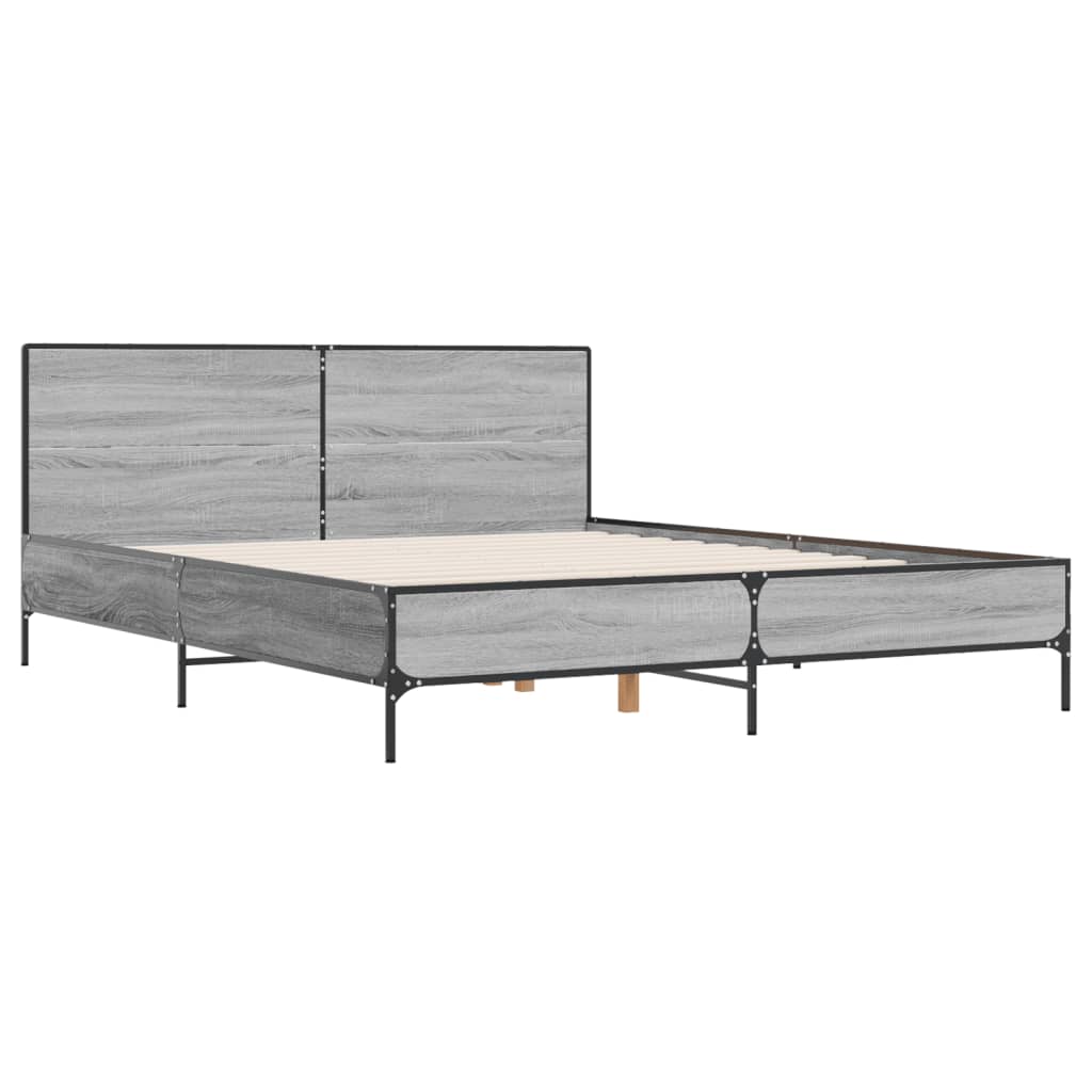 Bedframe bewerkt hout metaal grijs sonoma eiken 140x190 cm