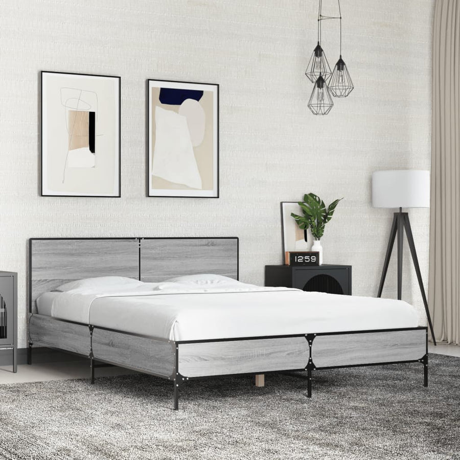 Bedframe bewerkt hout metaal grijs sonoma eiken 140x190 cm