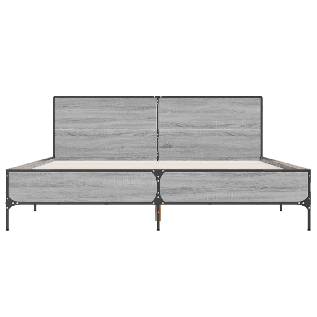 Bedframe bewerkt hout metaal grijs sonoma eiken 140x190 cm