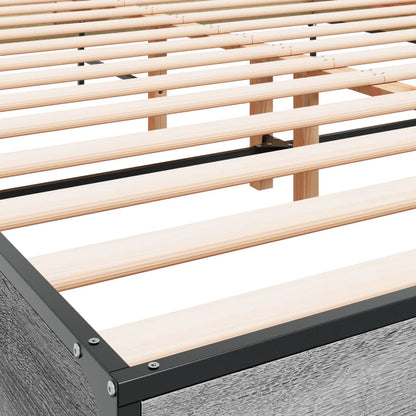 Bedframe bewerkt hout metaal grijs sonoma eiken 140x190 cm