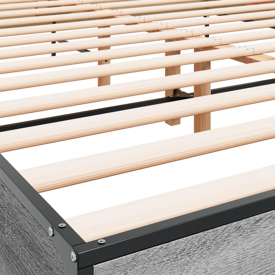 Bedframe bewerkt hout metaal grijs sonoma eiken 140x190 cm