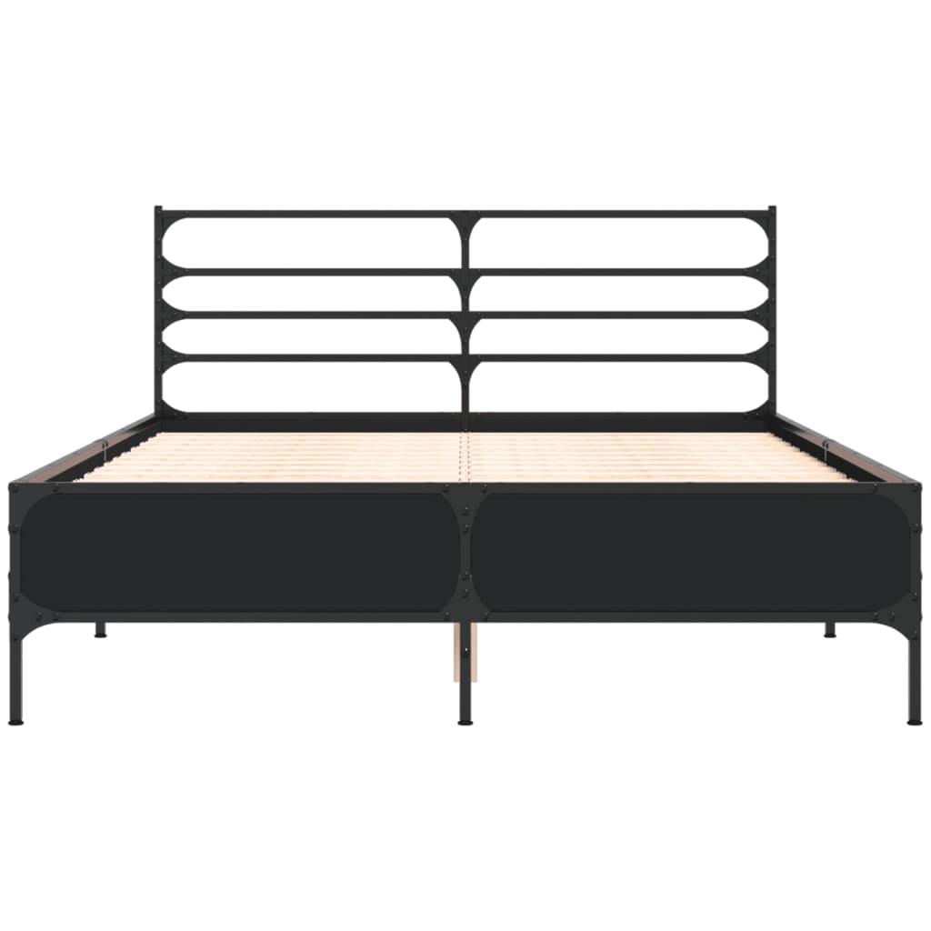 Bedframe bewerkt hout metaal zwart 120x200 cm