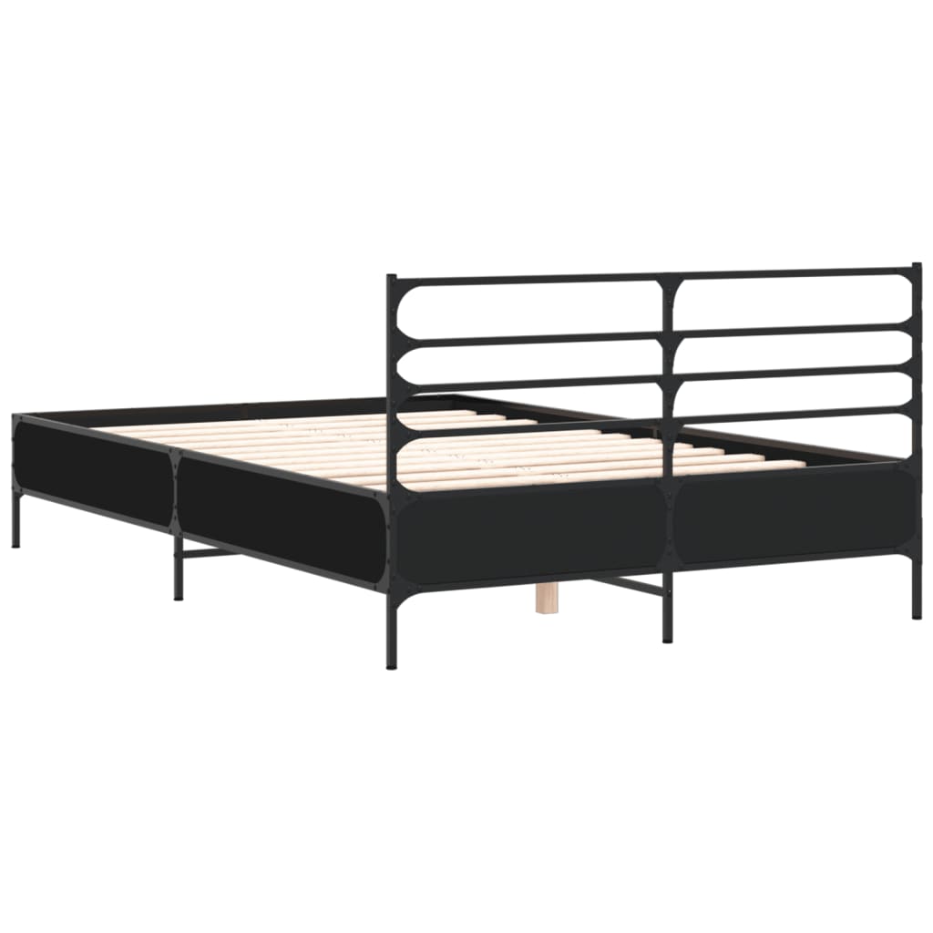 Bedframe bewerkt hout metaal zwart 120x200 cm