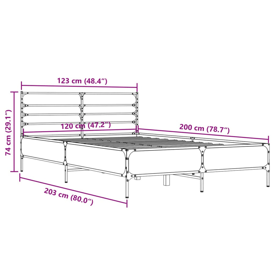 Bedframe bewerkt hout metaal sonoma eikenkleurig 120x200 cm