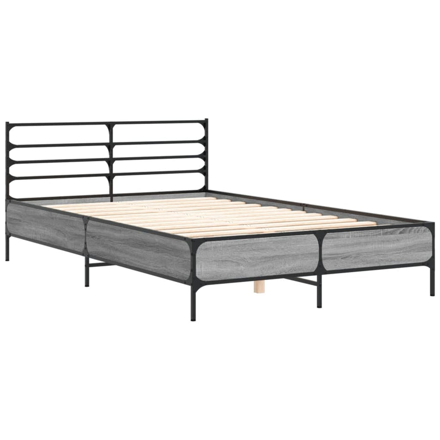 Bedframe bewerkt hout metaal grijs sonoma eiken 120x200 cm