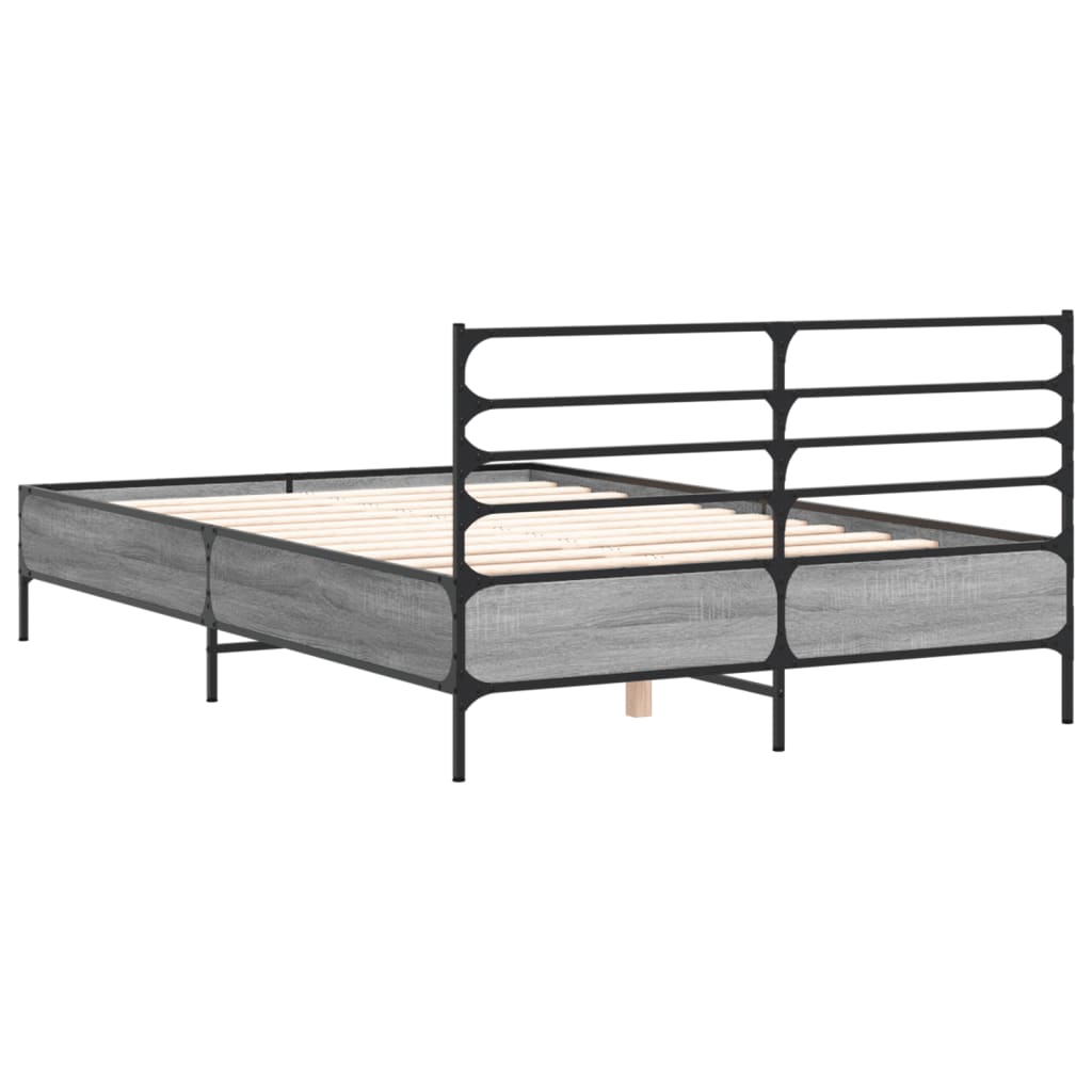 Bedframe bewerkt hout metaal grijs sonoma eiken 120x200 cm