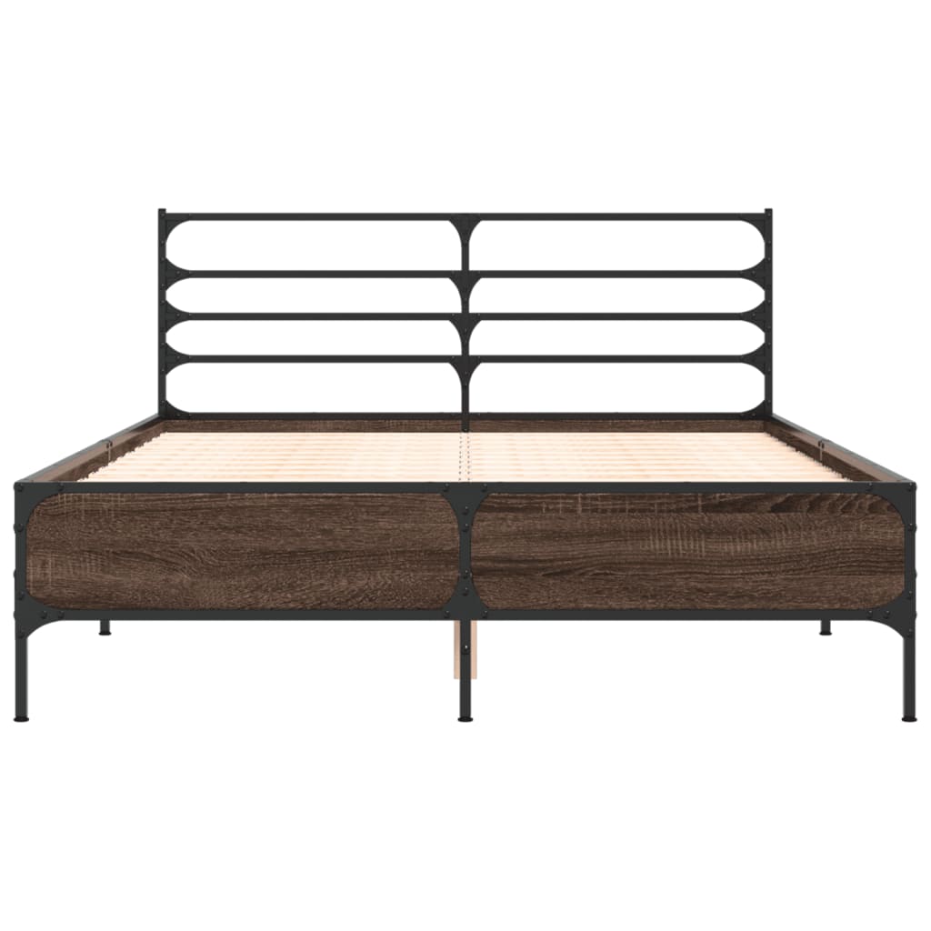 Bedframe bewerkt hout metaal bruin eikenkleur 120x200 cm
