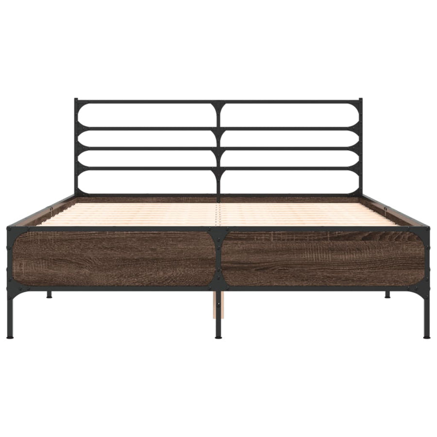 Bedframe bewerkt hout metaal bruin eikenkleur 120x200 cm