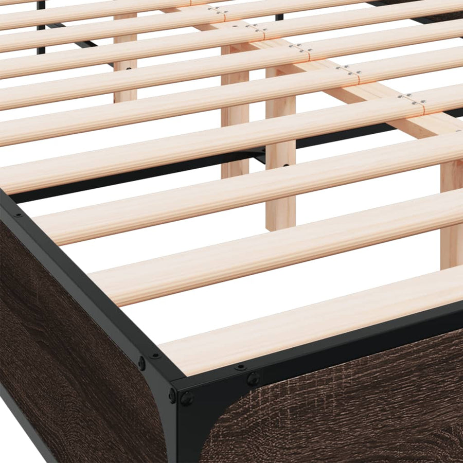 Bedframe bewerkt hout metaal bruin eikenkleur 120x200 cm