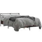 Bed frame carved wood metal brown oak color 120x200 cm