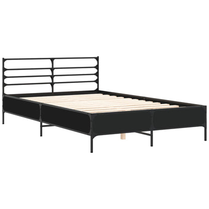 Bedframe bewerkt hout metaal zwart 140x200 cm