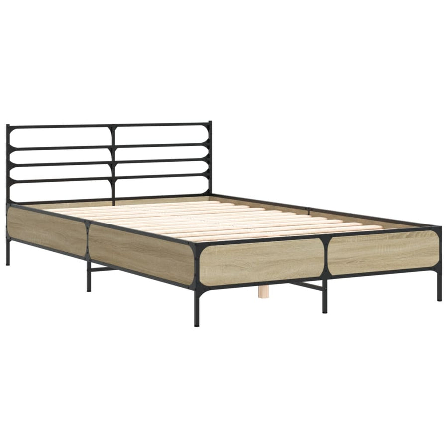 Bedframe bewerkt hout metaal sonoma eikenkleurig 140x200 cm